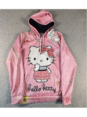 Hello Kitty Pink All Over Graphic Pullover Hoodie Women’s XL Kawaii Floral